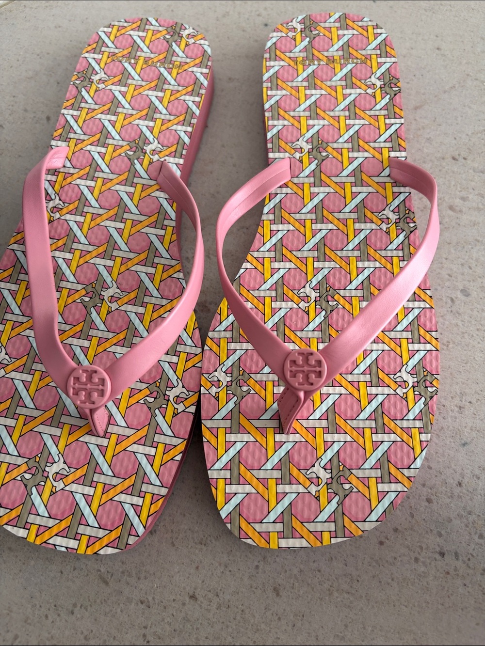 NEW Tory Burch Pink Caning Logo Geo 650 Flip Flops Size 9 - Picture 9 of 10